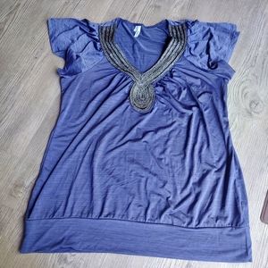 Studio Y Y2K Blue Beaded Collar Blouse